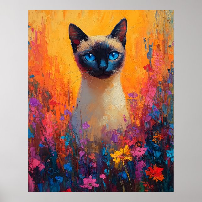 Siamese Cat in Wildflower Dreamscape Poster (Front)