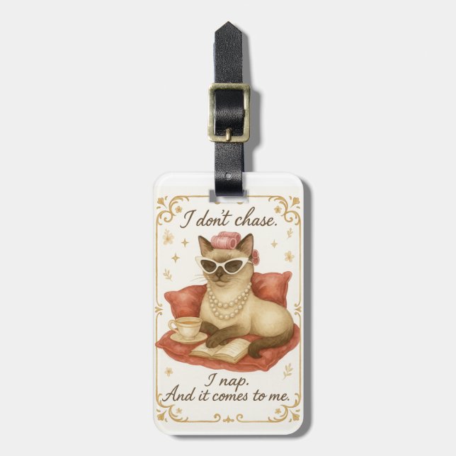 Siamese Cat is drinking coffee affirmation  Luggage Tag (Front Vertical)