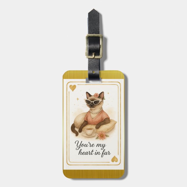 Siamese Cat is drinking coffee Luggage Tag (Front Vertical)