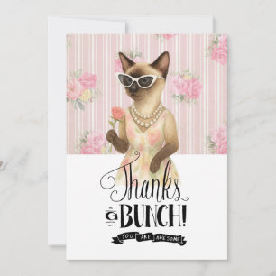 Siamese Cat is holding flower pink rose Thank You Card