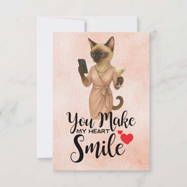 Siamese Cat is looking at cellphone  Thank You Card (Front)