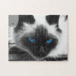 Siamese Cat Jigsaw Puzzle<br><div class="desc">Black and white photograph of a beautiful Siamese cat with icy blue eyes. Great gift for yourself or the cat lover in your life.</div>