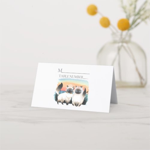 Siamese Cat Lesbian Gay Two Brides Cute Wedding Place Card