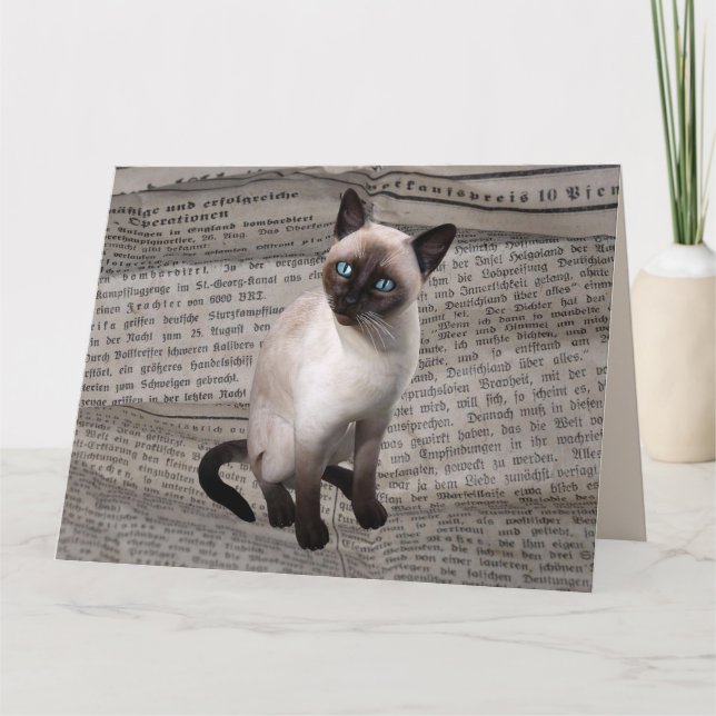 SIAMESE CAT LOVE BIRTHDAY NEWSPAPER ART Card (Front)