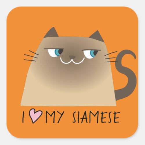 Siamese Cat Love Square Sticker