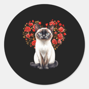 Siamese Cat Lover Floral Heart Valentines Day Classic Round Sticker