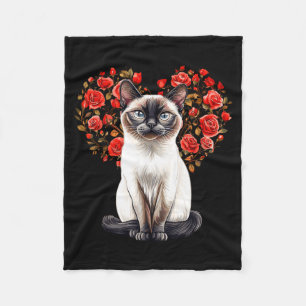 Siamese Cat Lover Floral Heart Valentines Day Fleece Blanket