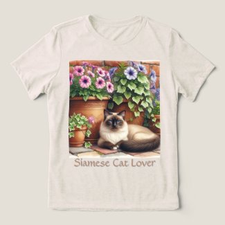 Siamese Cat Lover / Pink Petunia Flowers  Tri-Blend Shirt