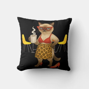 Siamese Cat Loves Coffee Pillow – Cute Watercolor