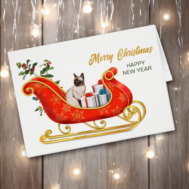 Siamese Cat Meowy Christmas Sleigh Card (Creator Uploaded)
