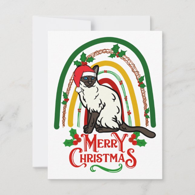 Siamese Cat Merry Christmas Holiday Card (Front)