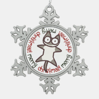 Siamese Cat Merry Christmas Snowflake Pewter Christmas Ornament