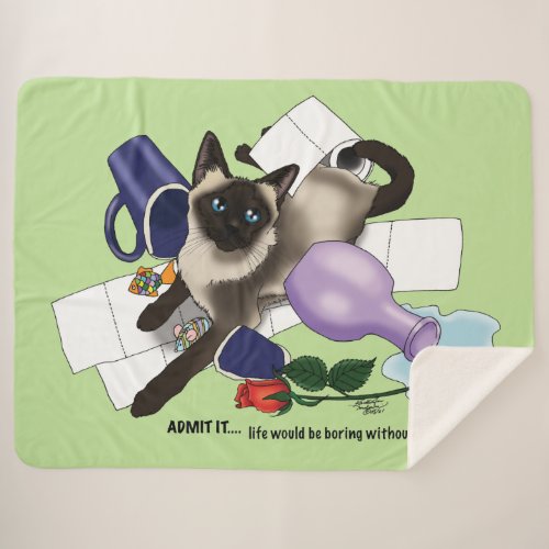 Siamese Cat Mischief Funny Sherpa Blanket