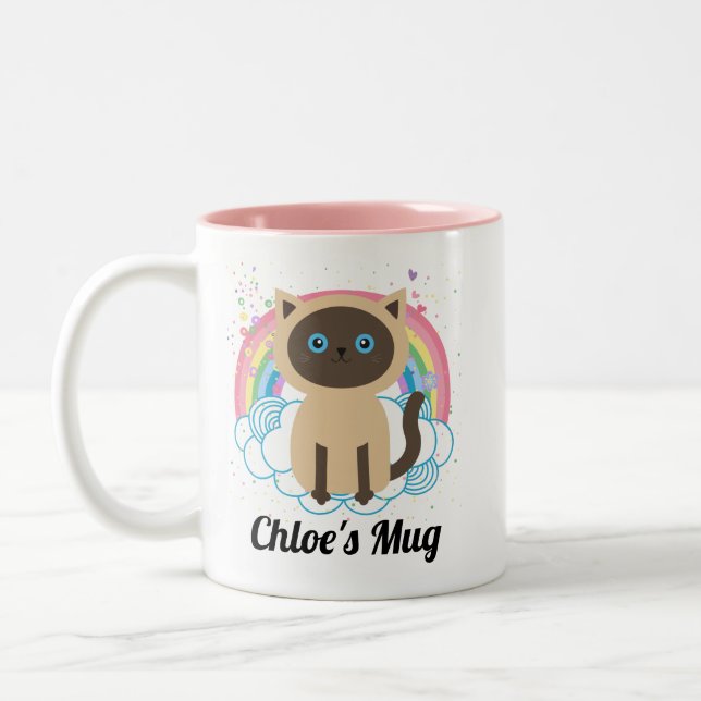 Siamese Cat Mom Cute Girly Two-Tone Coffee Mug (Left)