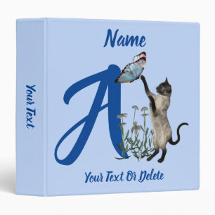 Siamese Cat Monogram Initial A Personalized 3 Ring Binder