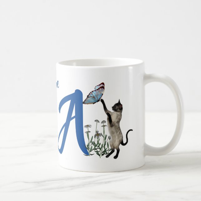 Siamese Cat Monogram Initial A Personalized Coffee Mug (Right)