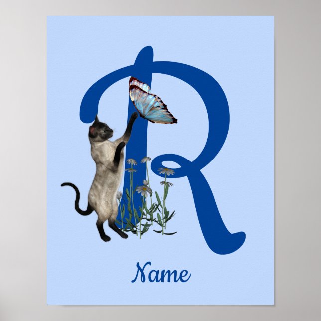 Siamese Cat Monogram Initial R Personalized Poster (Front)