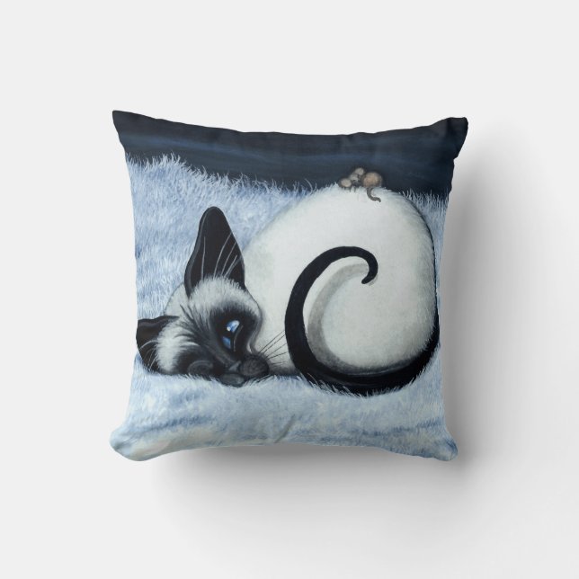 Siamese Cat Nap by Bihrle Throw Pillow (Front)