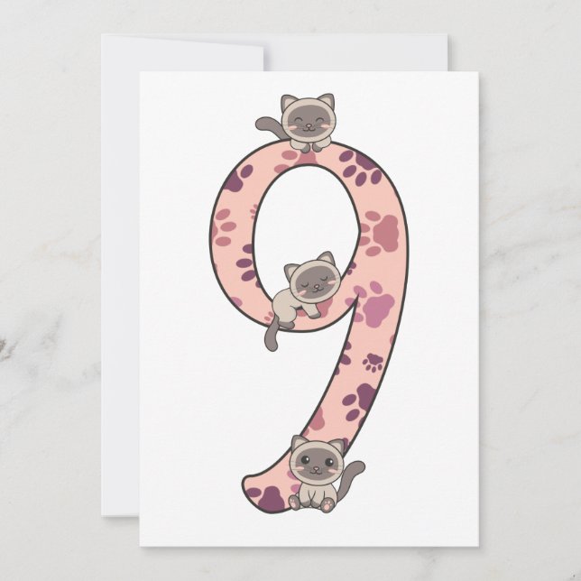 Siamese Cat Ninth Birthday For Kids Cats Invitatio Invitation (Front)