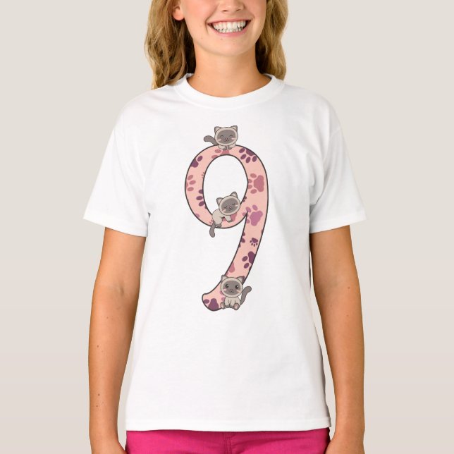 Siamese Cat Ninth Birthday For Kids Cats T-Shirt (Front)