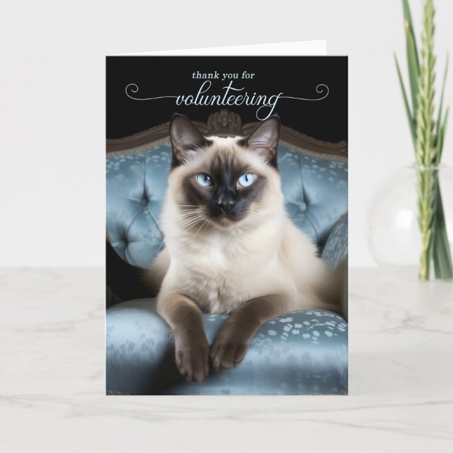 Siamese Cat on a Blue Chair Volunteer Thank You Card (Front)