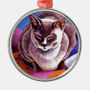 Siamese Cat on a Patchwork Quilt Metal Ornament