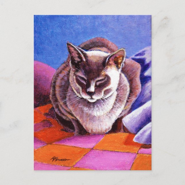Siamese Cat on a Patchwork Quilt Postcard (Front)