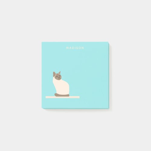 Siamese Cat on Blue Notes with Name
