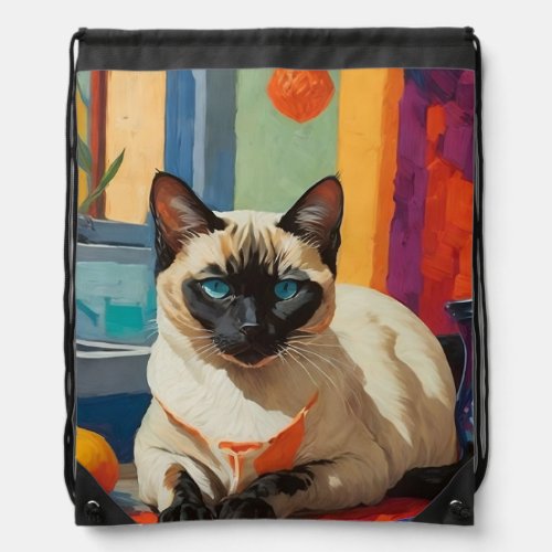 Siamese Cat on Countertop Drawstring Bag