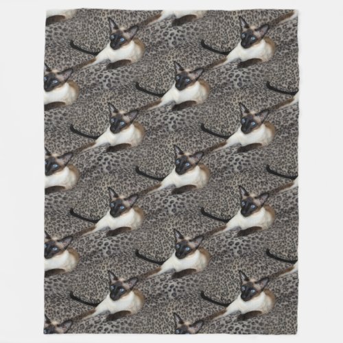 Siamese Cat on Leopard Print Wild Animal Spots Fleece Blanket