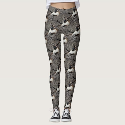 Siamese Cat on Leopard Print Wild Animal Spots Leggings