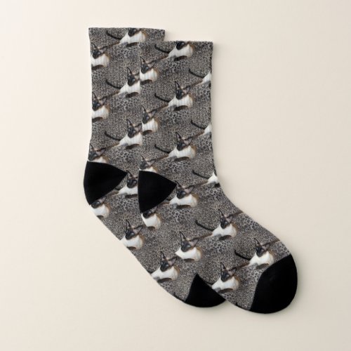 Siamese Cat on Leopard Print Wild Animal Spots Socks