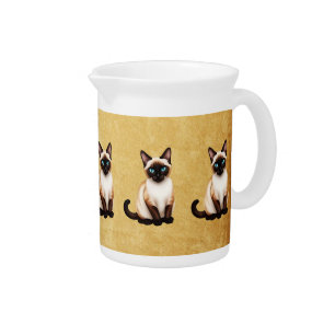 Siamese Cat On Old Paper Beverage Pitcher
