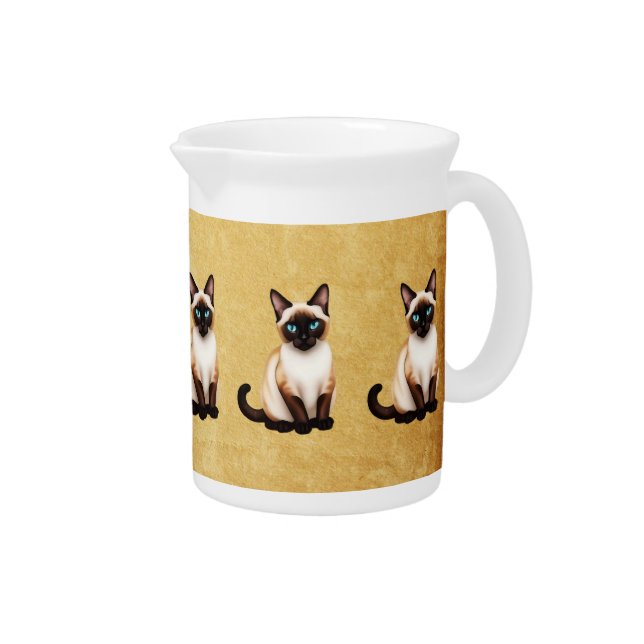 Siamese Cat On Old Paper Beverage Pitcher (Right)