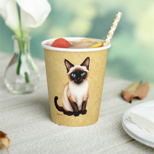 Siamese Cat On Old Paper Cups