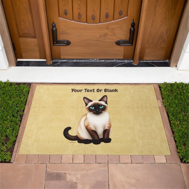 Siamese Cat On Old Paper Doormat (Outdoor)