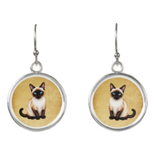 Siamese Cat On Old Paper Earrings