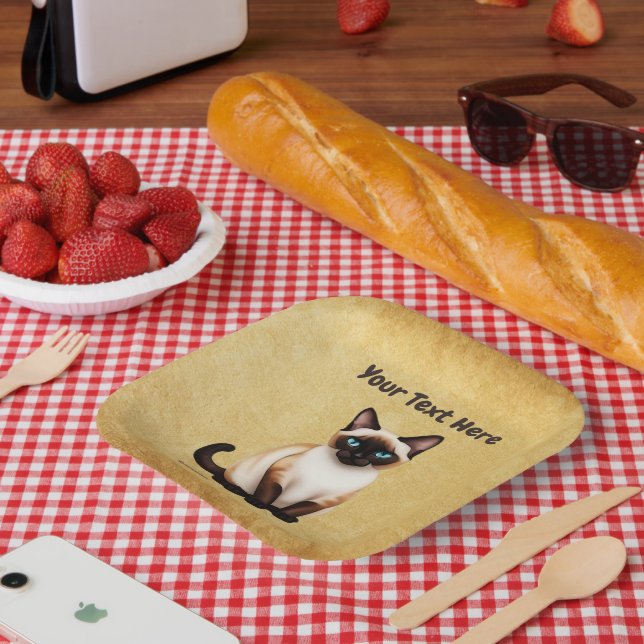Siamese Cat On Old Paper Paper Plates (Picnic)