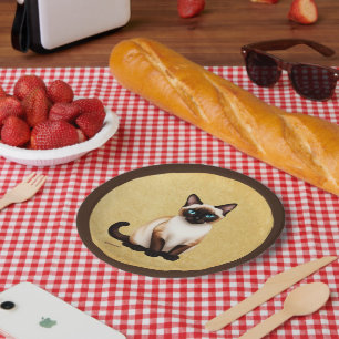 Siamese Cat On Old Paper Plates