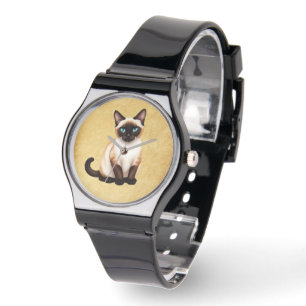 Siamese Cat On Old Paper Watch