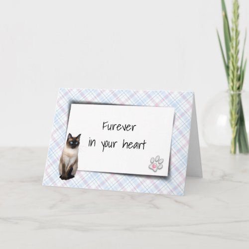 Siamese Cat On Plaid Pet Loss Sympathy Card