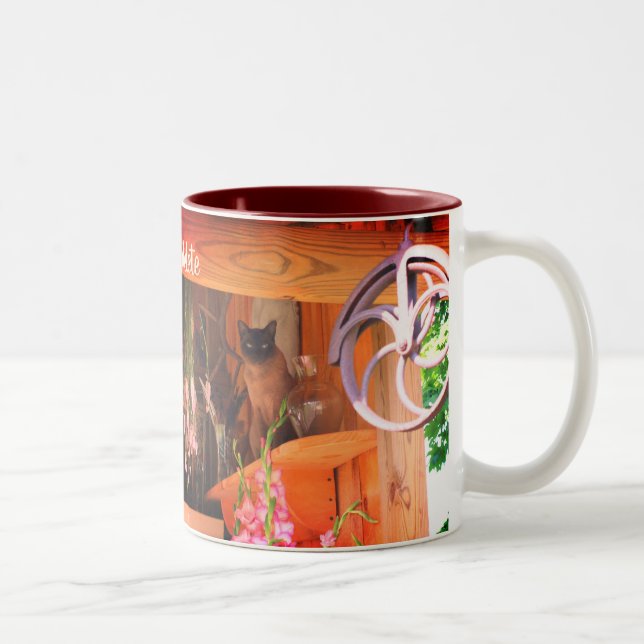 Siamese Cat On Shelf Personalized Two-Tone Coffee Mug (Right)