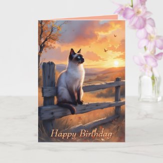 Siamese cat on split rail fence Birthday