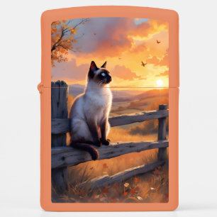 Siamese cat on split rail fence zippo lighter