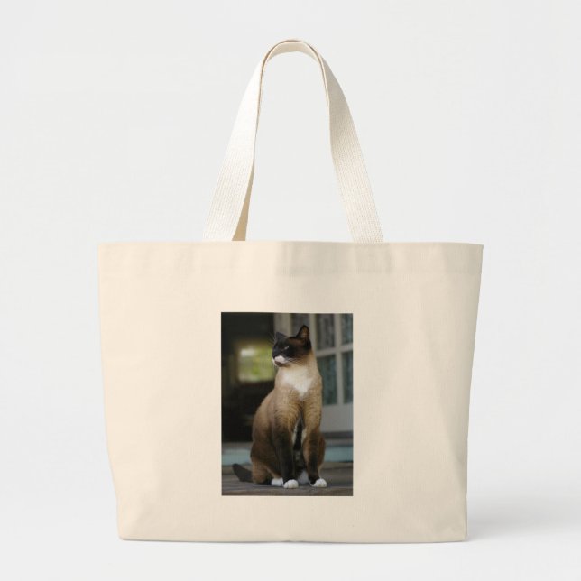Siamese Cat on the Porch Large Tote Bag (Front)