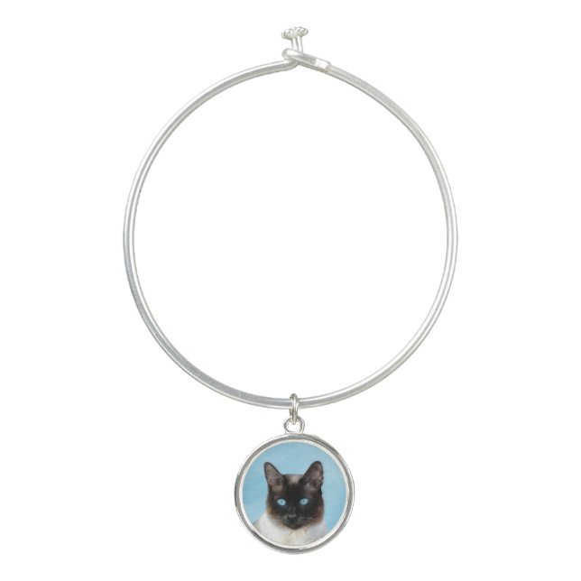 Siamese Cat Painting - Cute Original Cat Art Bangle Bracelet (Front)