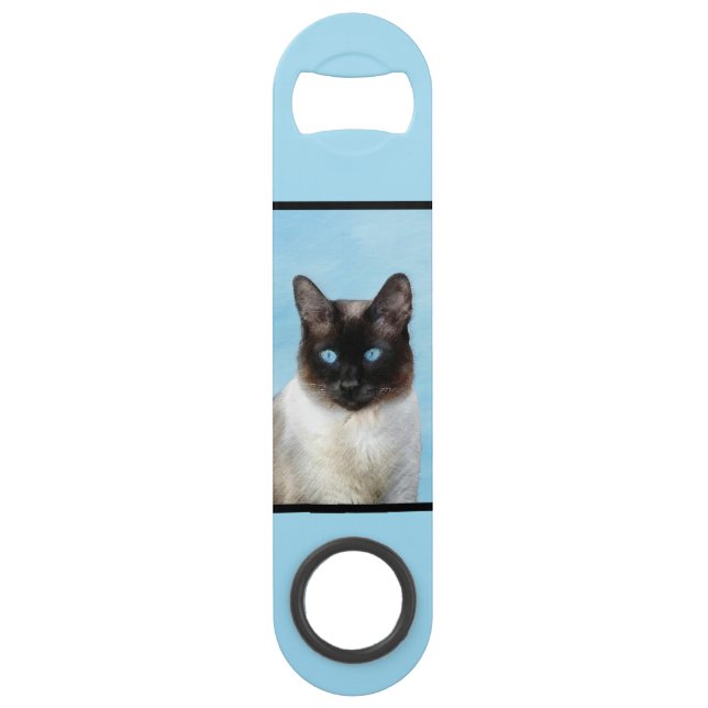 Siamese Cat Painting - Cute Original Cat Art Bar Key (Front)