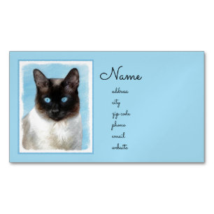 Siamese Cat Painting - Cute Original Cat Art Business Card Magnet