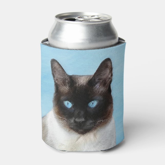 Siamese Cat Painting - Cute Original Cat Art Can Cooler (Can Front)