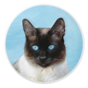 Siamese Cat Painting - Cute Original Cat Art Ceramic Knob